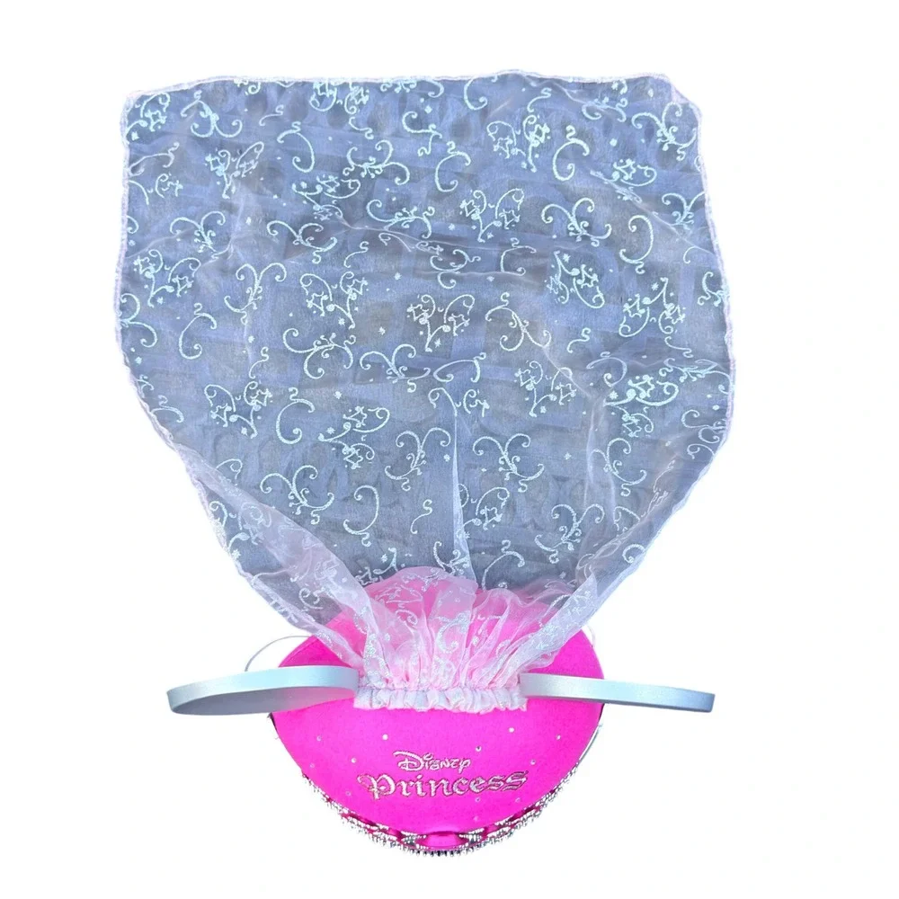 Disney Princess Mickey Ear Hat Girls One Size Pink Tiara Veil Rhinestone Costume